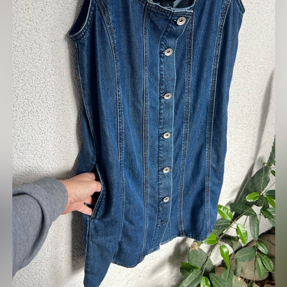 NWT Sanctuary Denim Shift Dress Blossom small button down front with piping back - Picture 6 of 8